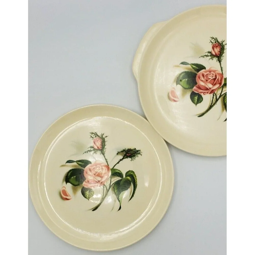 Universal Potteries 1950-59 Ballerina Pink Moss Rose Plate &‎ Round Platter USA